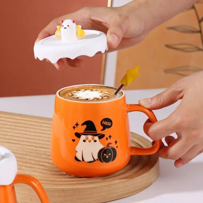 New Halloween Ceramic Mug with Lid Spoon Gift Coffee Cup Set