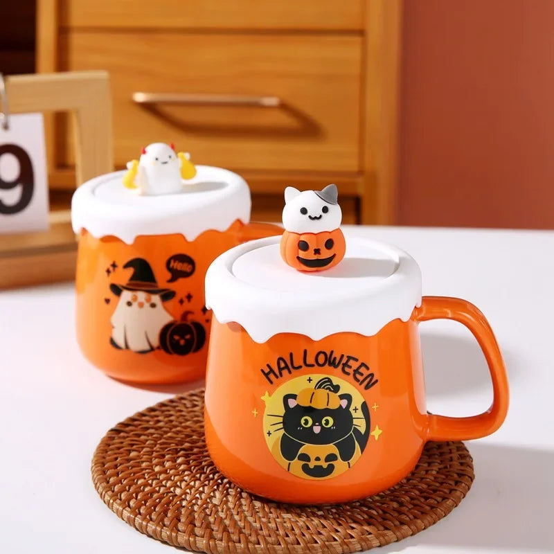 New Halloween Ceramic Mug with Lid Spoon Gift Coffee Cup Set