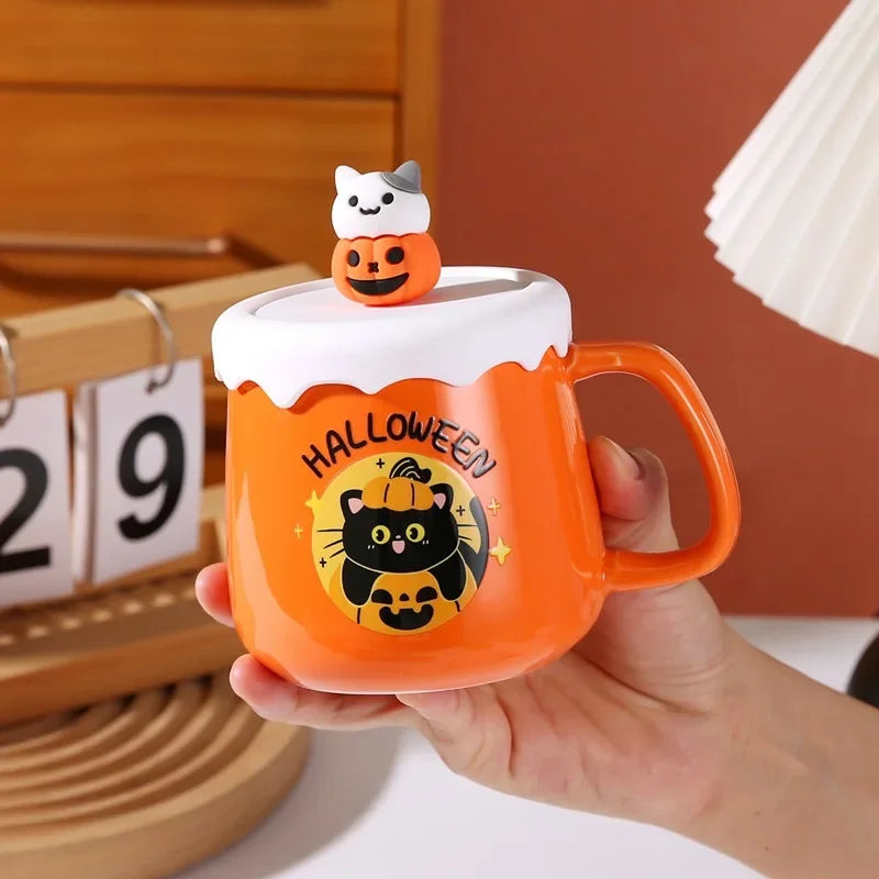 New Halloween Ceramic Mug with Lid Spoon Gift Coffee Cup Set