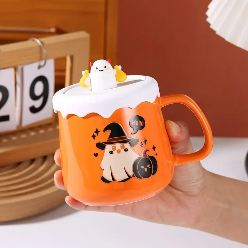 New Halloween Ceramic Mug with Lid Spoon Gift Coffee Cup Set