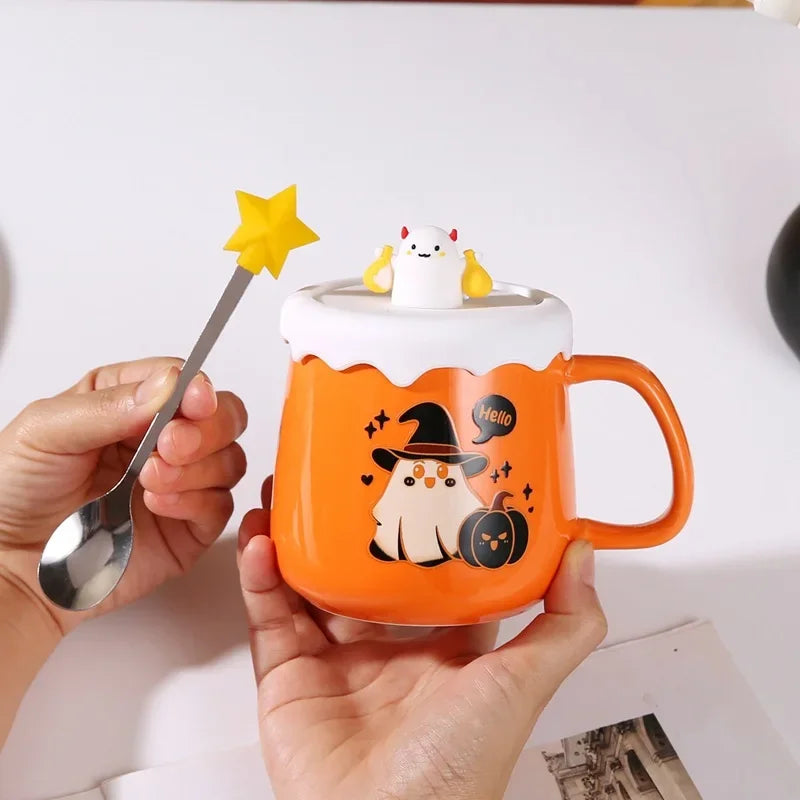 New Halloween Ceramic Mug with Lid Spoon Gift Coffee Cup Set