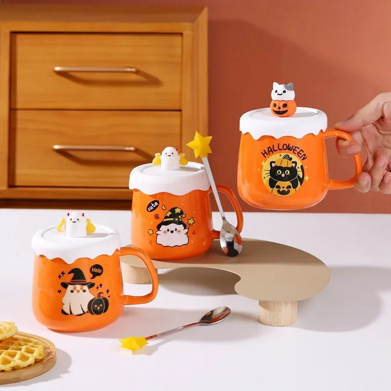 New Halloween Ceramic Mug with Lid Spoon Gift Coffee Cup Set