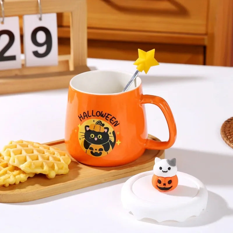 New Halloween Ceramic Mug with Lid Spoon Gift Coffee Cup Set
