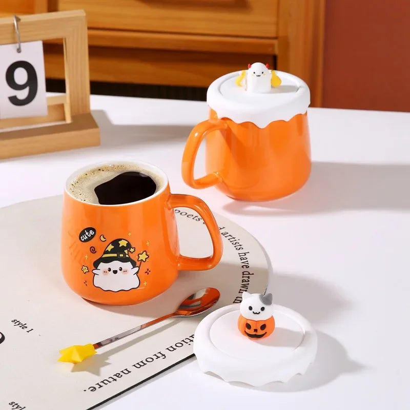 New Halloween Ceramic Mug with Lid Spoon Gift Coffee Cup Set