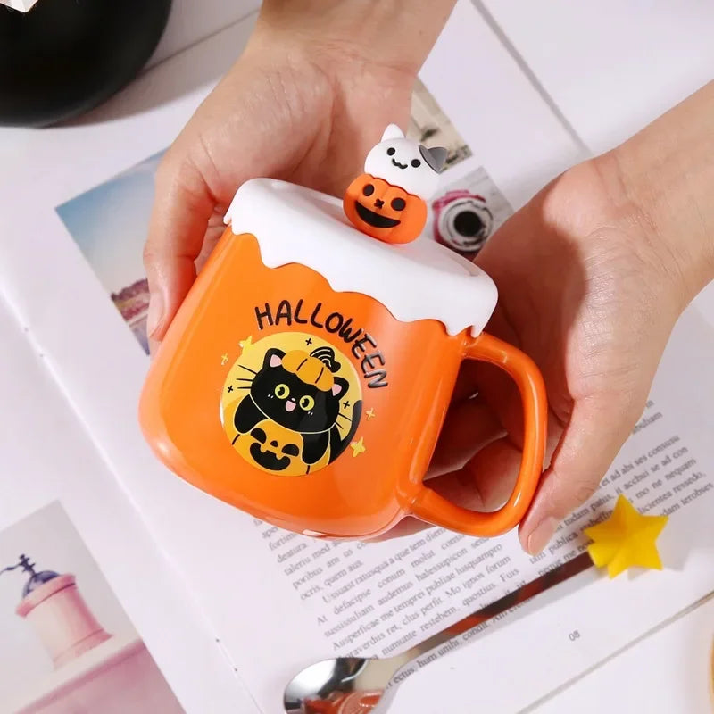 New Halloween Ceramic Mug with Lid Spoon Gift Coffee Cup Set
