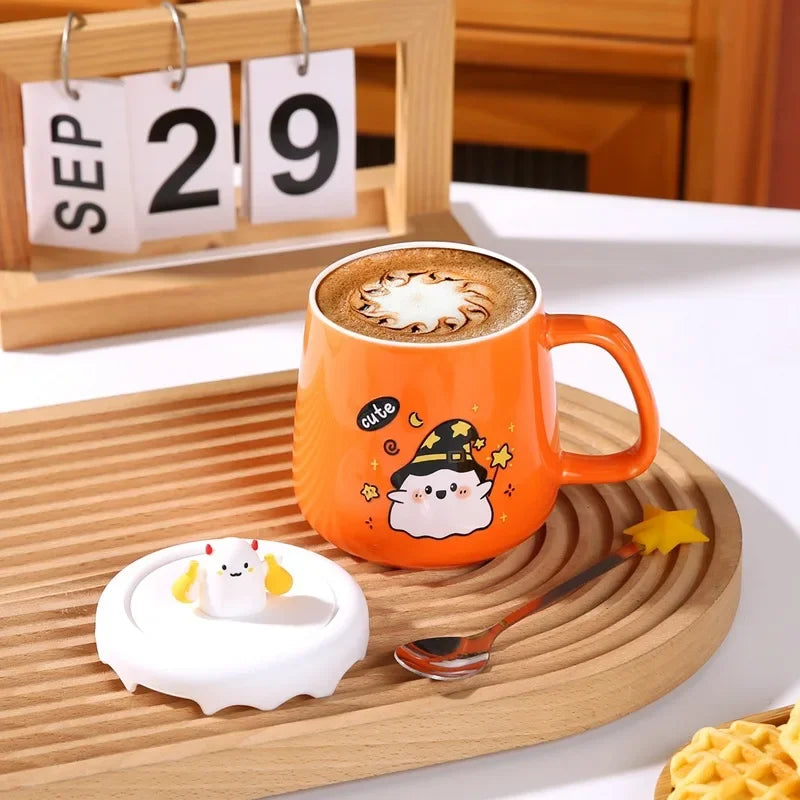 New Halloween Ceramic Mug with Lid Spoon Gift Coffee Cup Set
