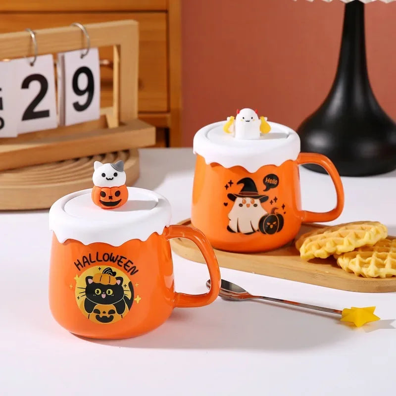 New Halloween Ceramic Mug with Lid Spoon Gift Coffee Cup Set