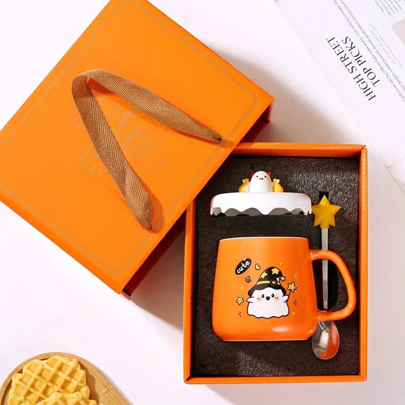 New Halloween Ceramic Mug with Lid Spoon Gift Coffee Cup Set