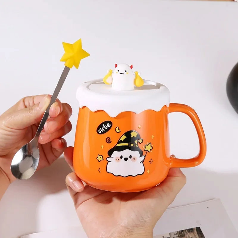 New Halloween Ceramic Mug with Lid Spoon Gift Coffee Cup Set