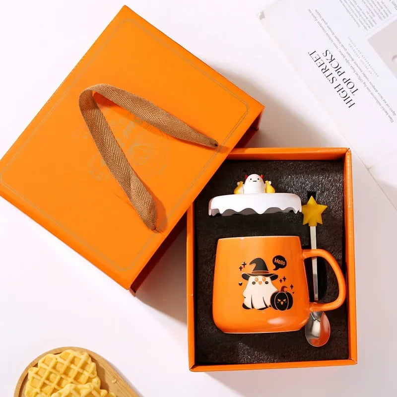 New Halloween Ceramic Mug with Lid Spoon Gift Coffee Cup Set