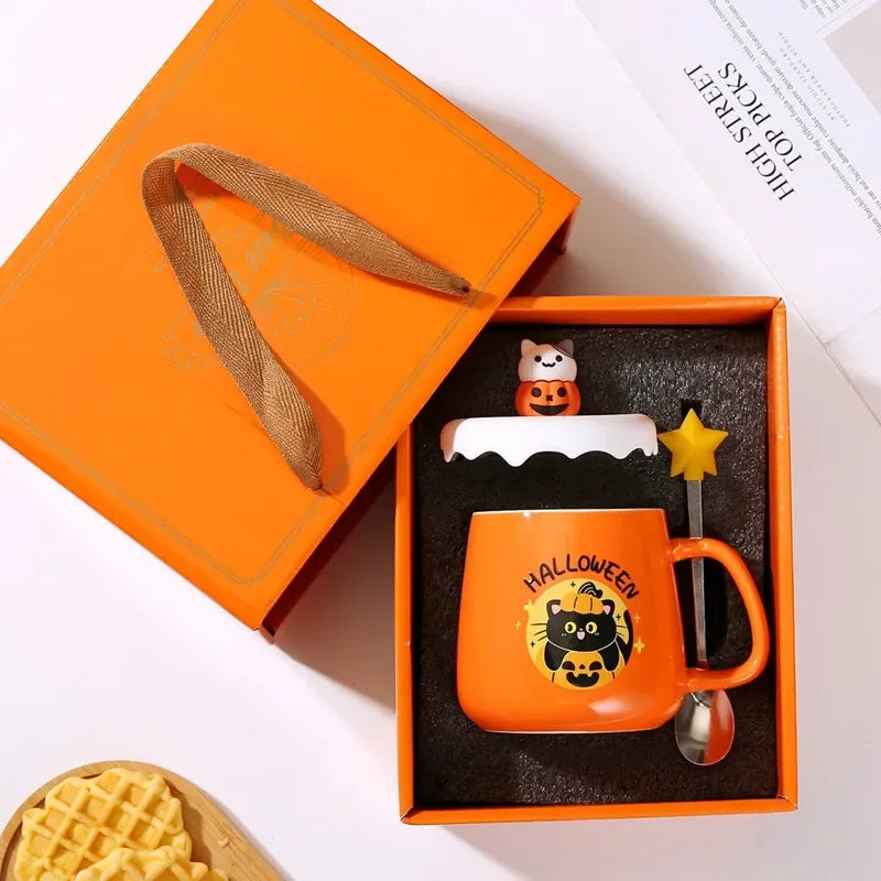 New Halloween Ceramic Mug with Lid Spoon Gift Coffee Cup Set