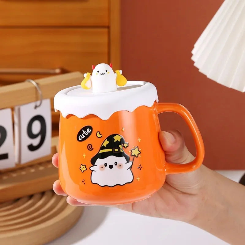New Halloween Ceramic Mug with Lid Spoon Gift Coffee Cup Set