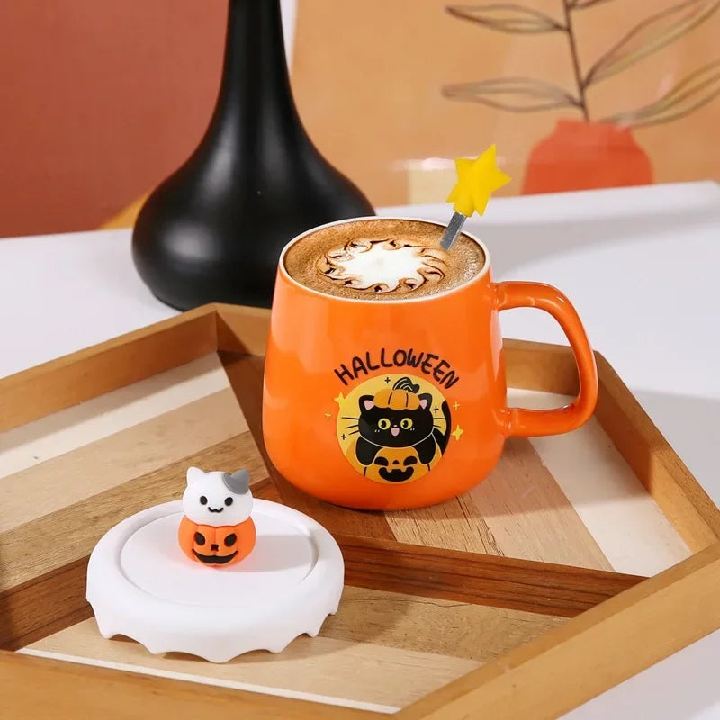 New Halloween Ceramic Mug with Lid Spoon Gift Coffee Cup Set