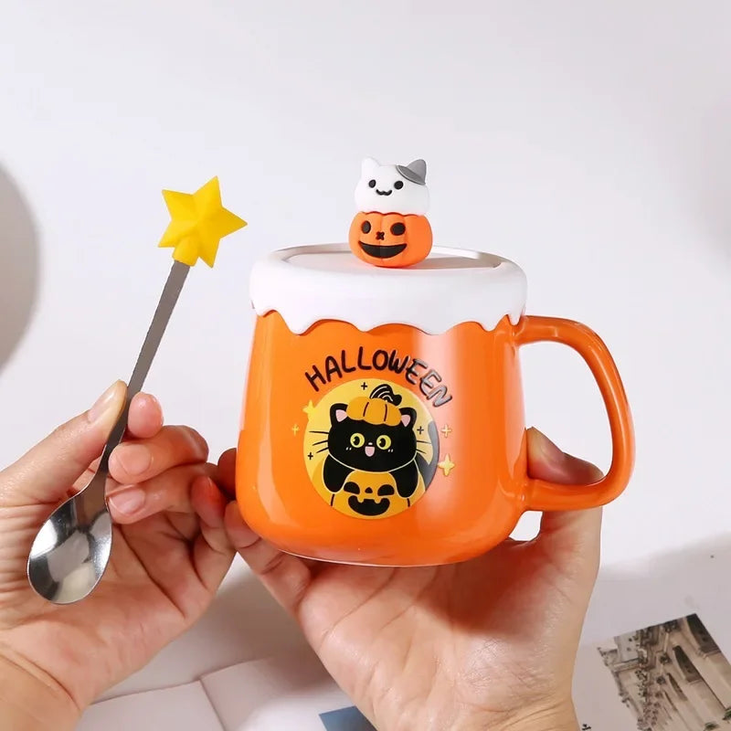 New Halloween Ceramic Mug with Lid Spoon Gift Coffee Cup Set